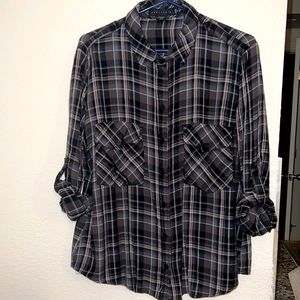Sanctuary size M, plaid snap button down long sleeve shirt. Snaps. Like new